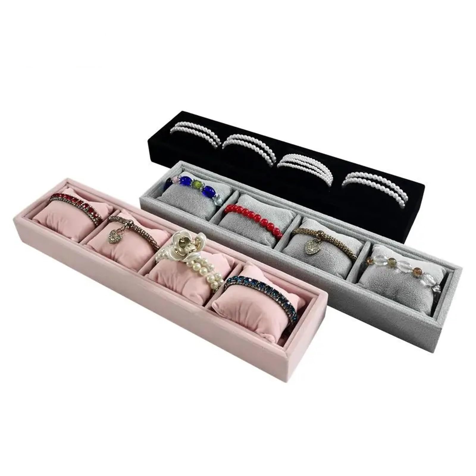 Bryske 2Pcs Velvet Jewelry Organizer Tray with Pillows for Bracelet Watch Display 34x8cm