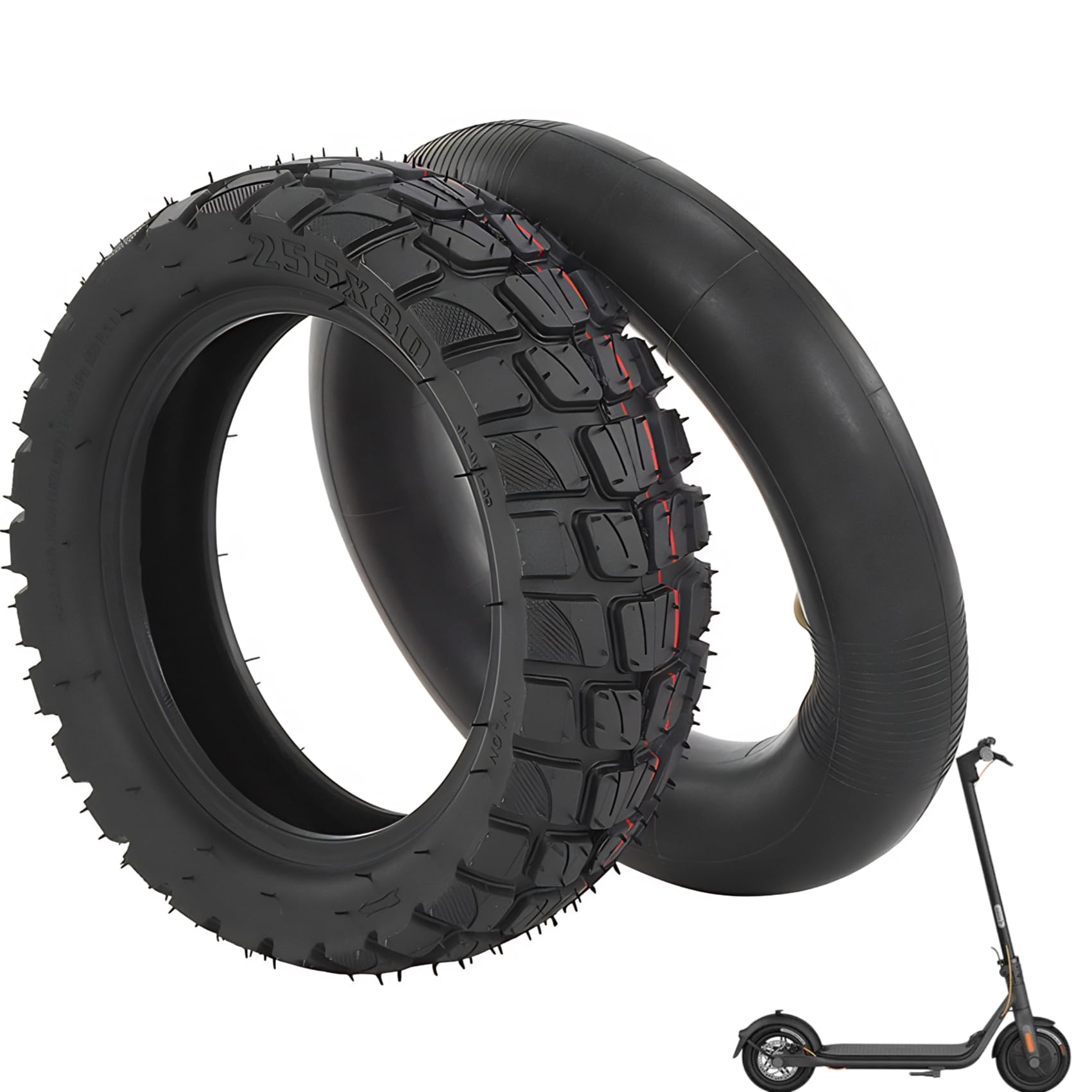 Pneu 80/65-6 avec Chambre à Air 10x3.0, Pneu Tout-Terrain Rechange 10 Pouces pour Trottinette Électrique, Pneu Épais & Chambre à Air avec Valve Coudée, Compatible avec Kugoo M4 / Joyor