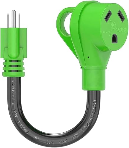 Cable adaptador RV de 30 amperios a 110 voltios, 30A a 15A NEMA 5-15P macho a TT-30R hembra de alimentación eléctrica Dogbone con mango de agarre,
