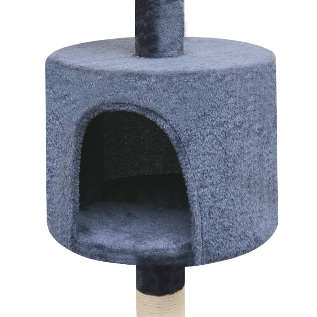 Katzen-Kratzbaum Dunkelblau 125 cm mit Sisal, Plüsch, Holz massiv, Liegemulde, Aussichtsplattform, Höhle, stabiles Kratzmöbel für Wohnung, Indoor Katzenpflege