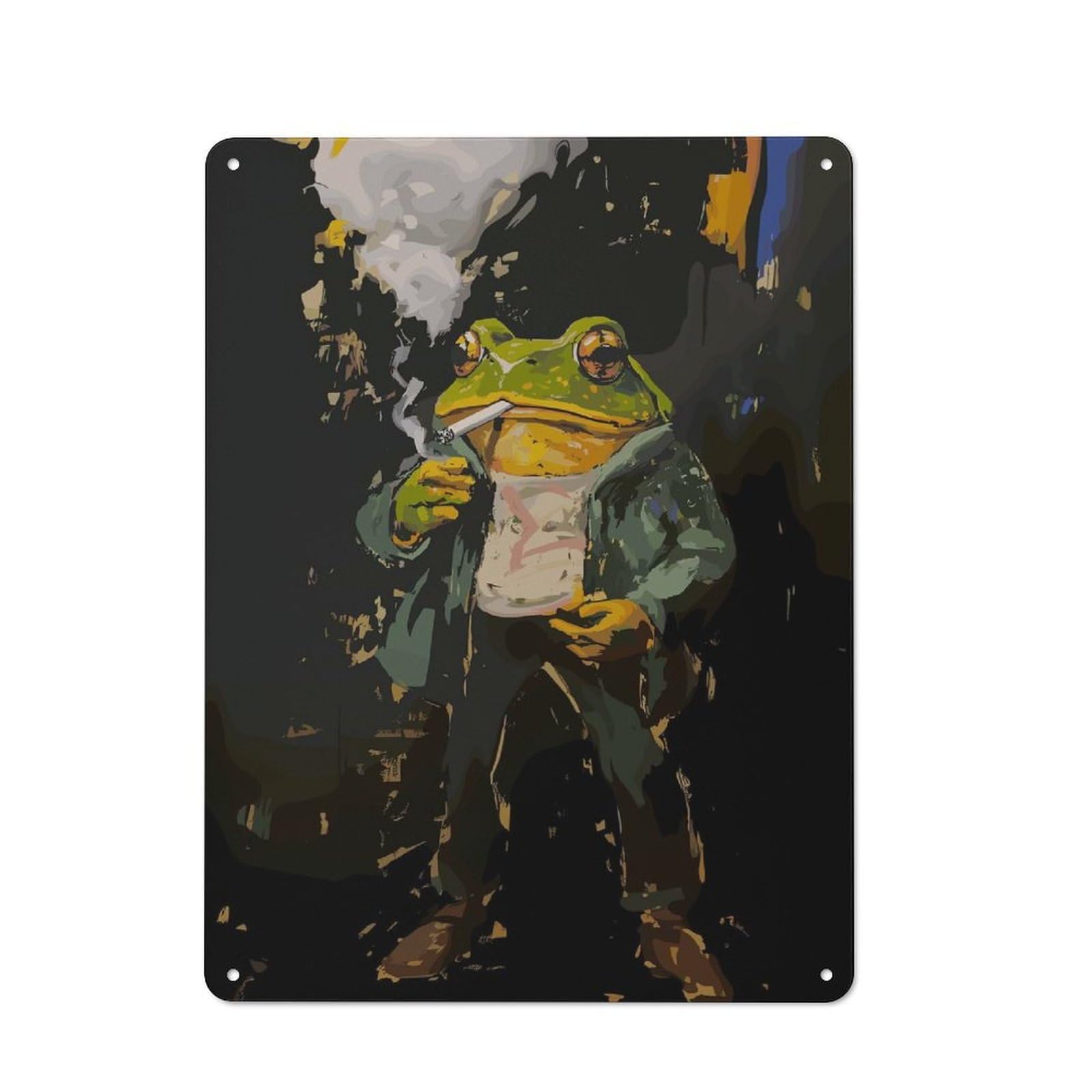 Junmoney Cool Smoking Toad In Jacket Printed Metal Sign 40X30cm For Guest Room Or Hallway, Suited To Home Decor Collectors