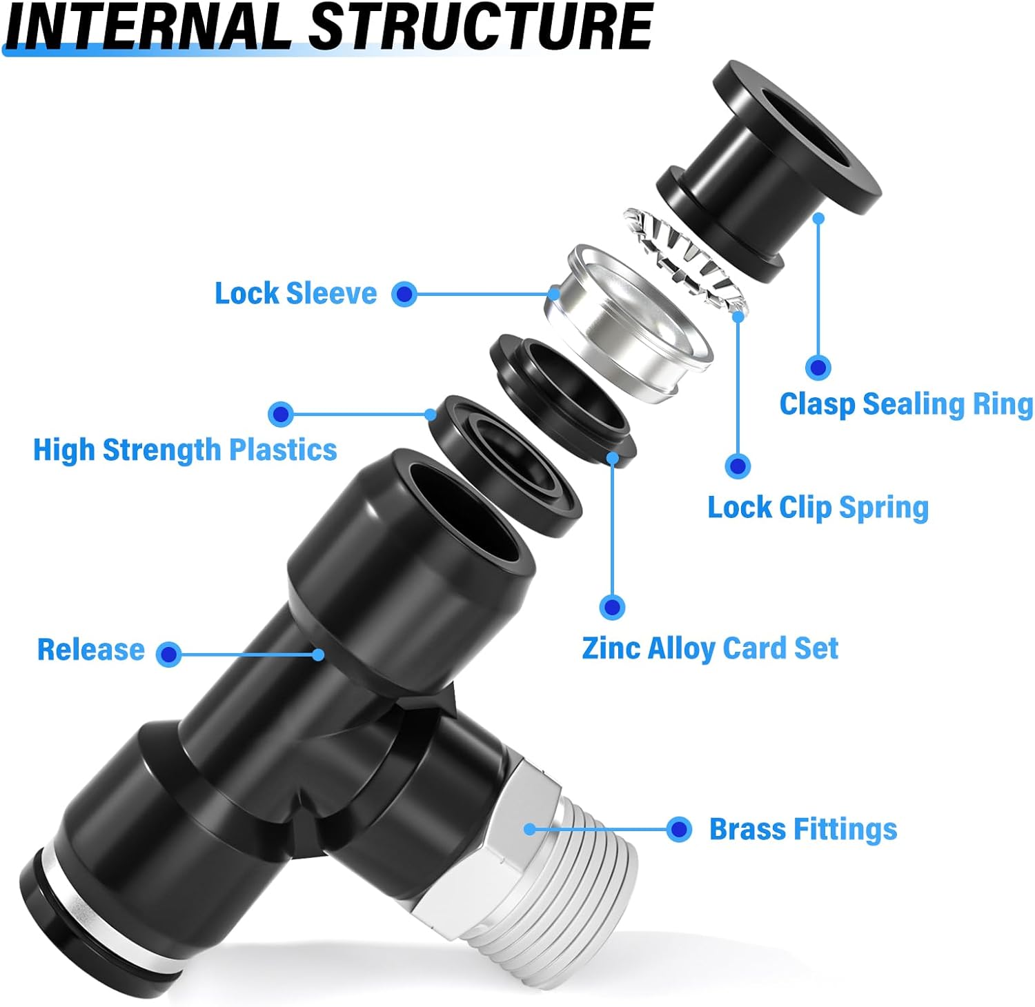 TAILONZ PNEUMATIC Male Branch Tee 3/8 Inch Tube OD x 3/8 Inch NPT Thread Push to Connect Fittings PT-3/8-N3 (Pack of 10)