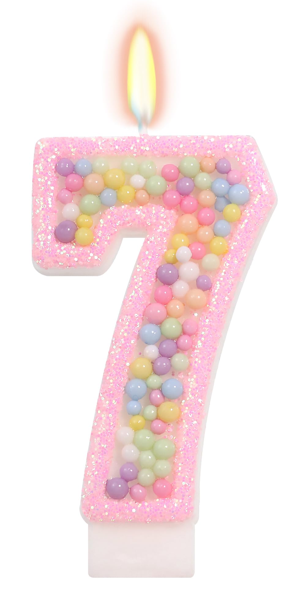 FAMGift Pink Birthday Candles - Number 7 Candle, Colorful Macaron Candles for Preppy Smiley Face Party Decorations, Sweet Theme Birthday Party