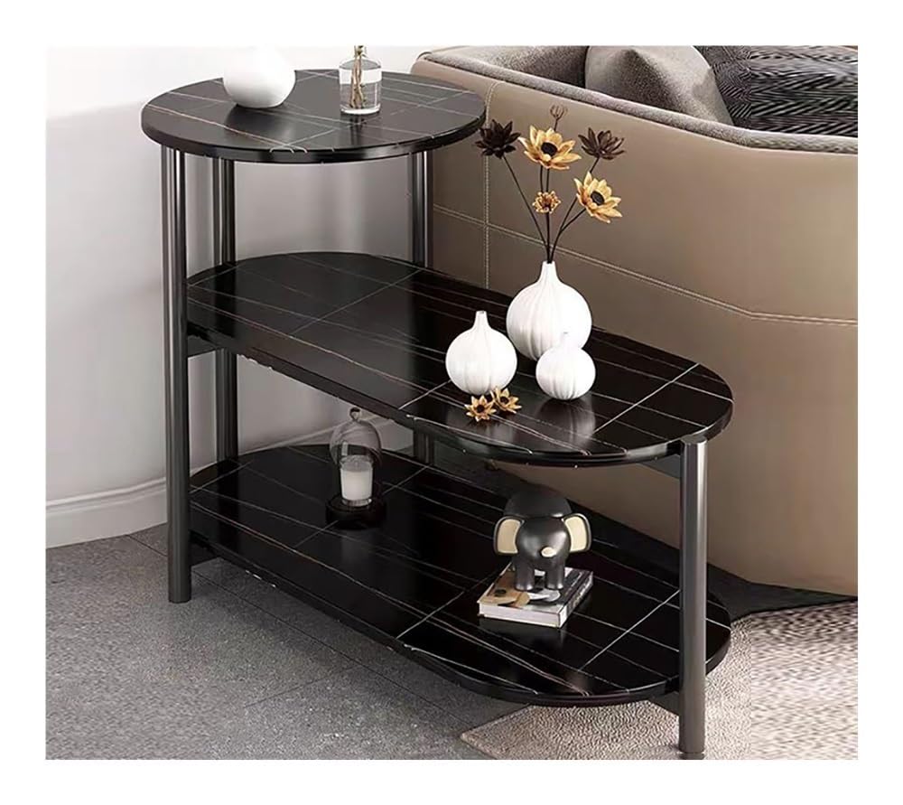 3-poziomowy stolik nocny ze sztucznego marmuru - stolik kawowy w kształcie drabiny mały prostokątny stolik pomocniczy do sofy i sypialni stylowy czarny design wszechstronny akcent meble