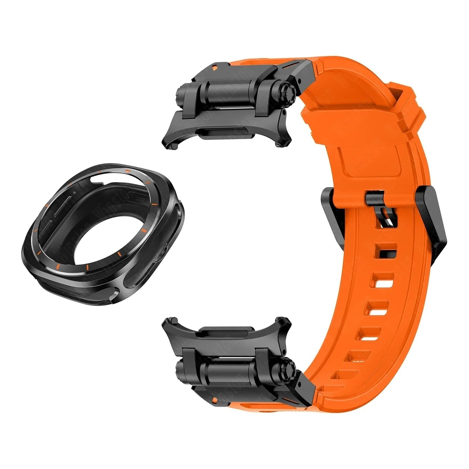 Caja de metal Correa de caucho fluorado para Samsung Galaxy Watch 7 Ultra 47 mm Funda protectora de metal Pulsera deportiva para Galaxy Ultra 47 mm Correas de reloj FKM