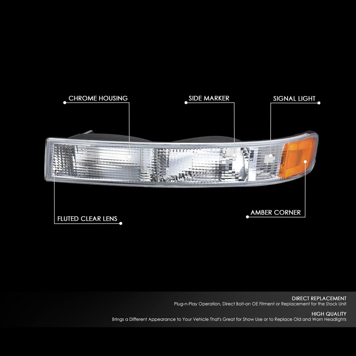 DNA MOTORING BL-CEGS03-CH-AM Pair of OE Style Front Bumper Parking/Turn Signal Lights Compatible with 03-14 Express Savana 1500/03-23 Express Savana 2500 3500, Chrome/Amber
