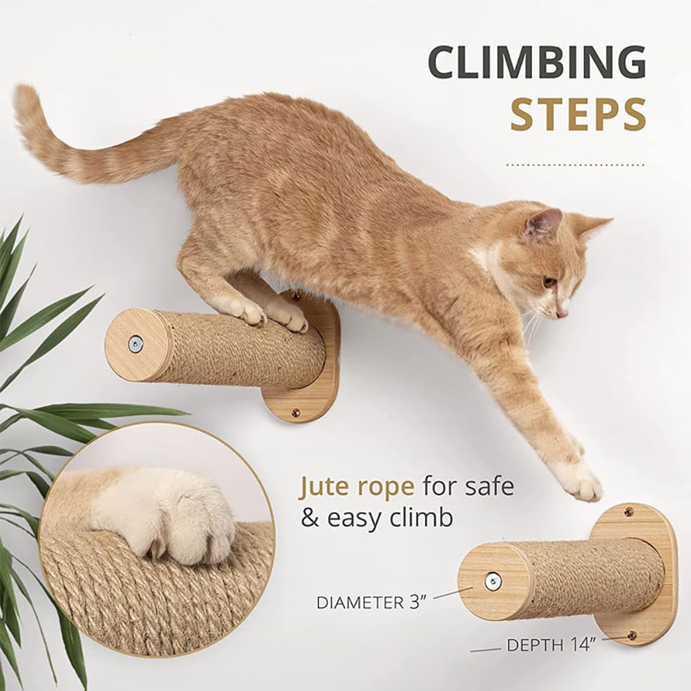 Kletterwand Katzen,53cmx47cm Katzenhängematte & 2 Kratzbaum, Kängematten Katzen Wand Bis Zu 10 Kg,Katze wandelement Schlafen Und Ausruhen,Katzenbett Zum Klettern Aus Natur-Holz (Beige)
