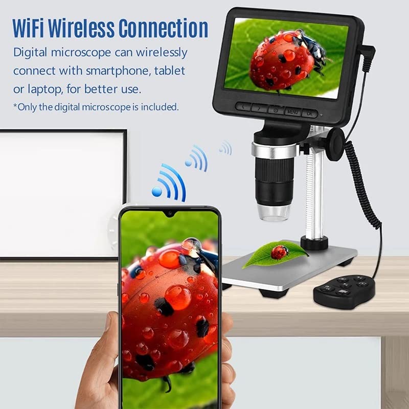 Microscopio digital 1080p HD USB con kit de accesorios y diapositivas, pantalla grande de 5 pulgadas
