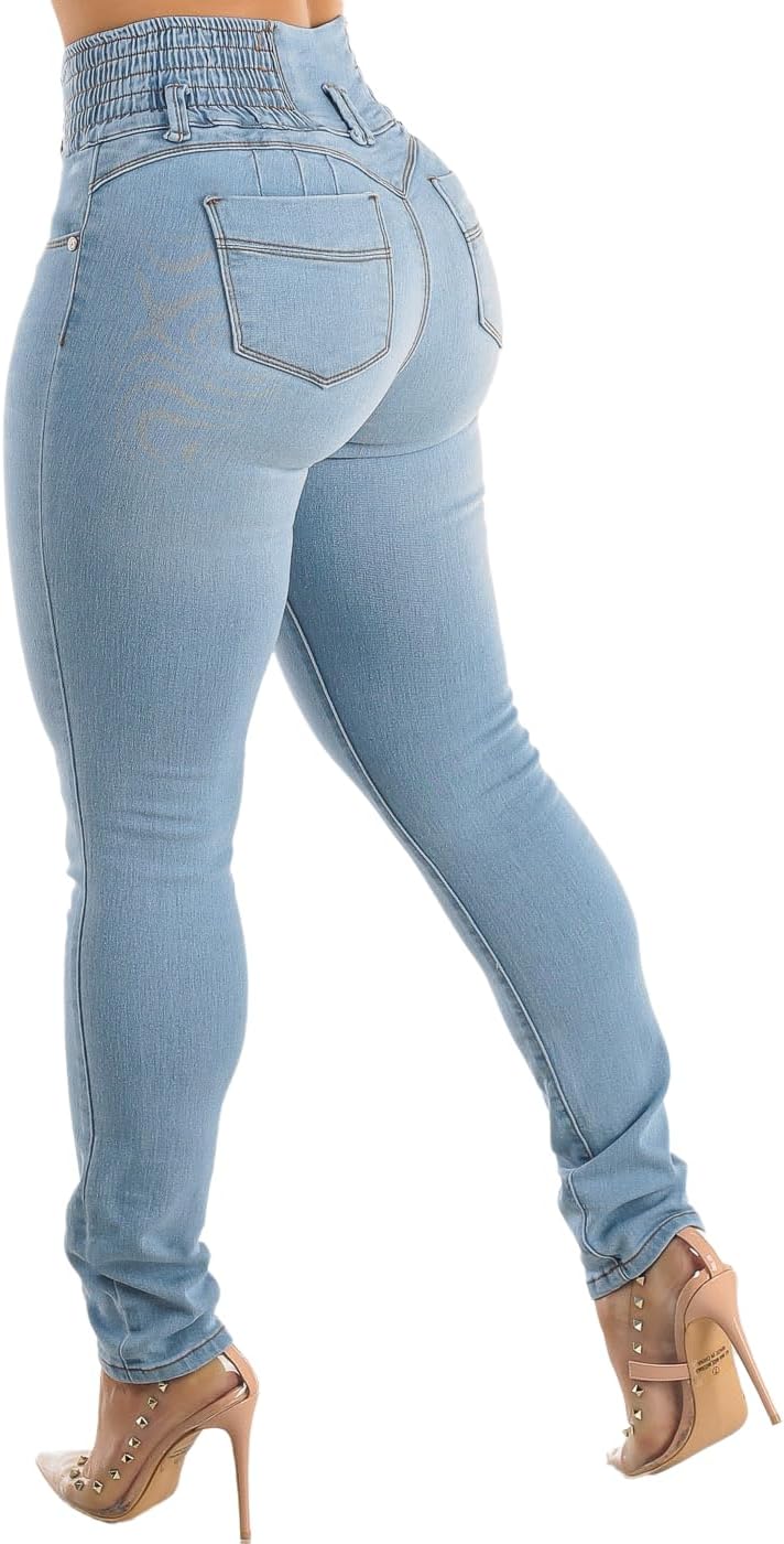 Moda Xpress Women Juniors High Waisted, Mid Rise Butt Lifting Colombian Design Skinny Jeans 10623N