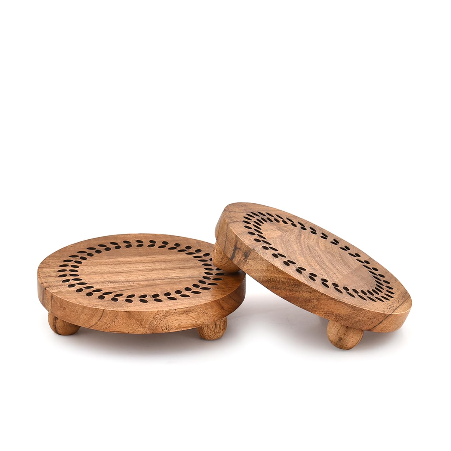 Lot de 2 supports ronds en bois d'acacia pour savon, plantes ou décorations pour intérieur et extérieur (15,2 x 15,2 x 3,8 cm)