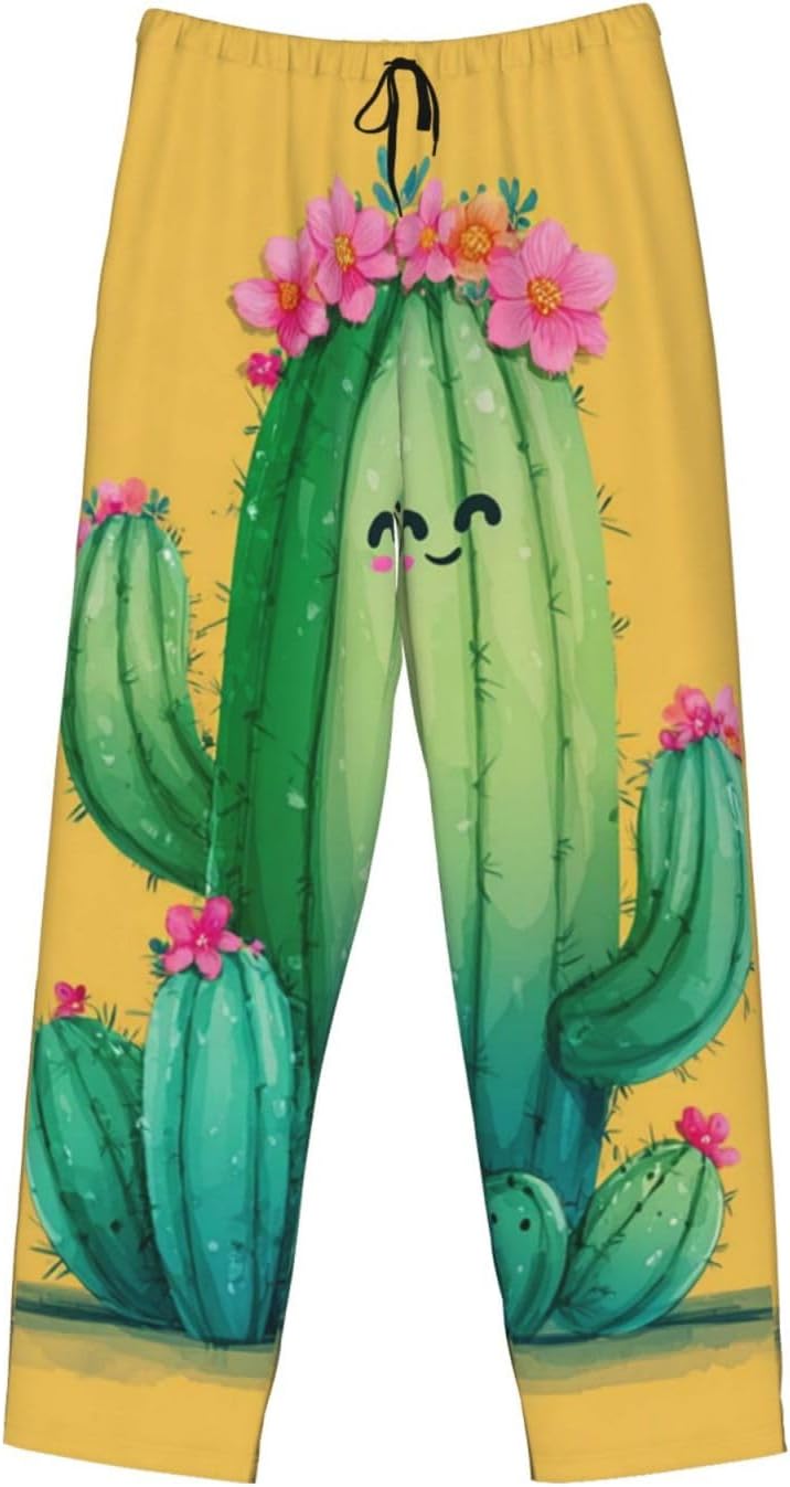 Mens Pajama Pants Soft Lounge Sleep Pant Funny Cactus Pajama Pants Men Pjs Bottoms with Pockets