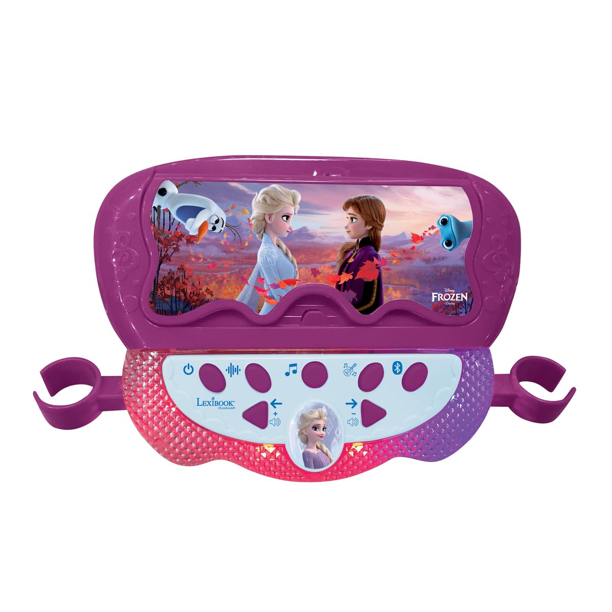 Lexibook Frozen La Reine des Neiges Enceinte Lumineuse sur Pied pour Enfant, Jeu Musical, Hauteur Ajustable, Effets Lumineux, 2 Microphones Inclus, Prise pour MP3, Prise Aux-in, Violet/Bleu, S160FZ