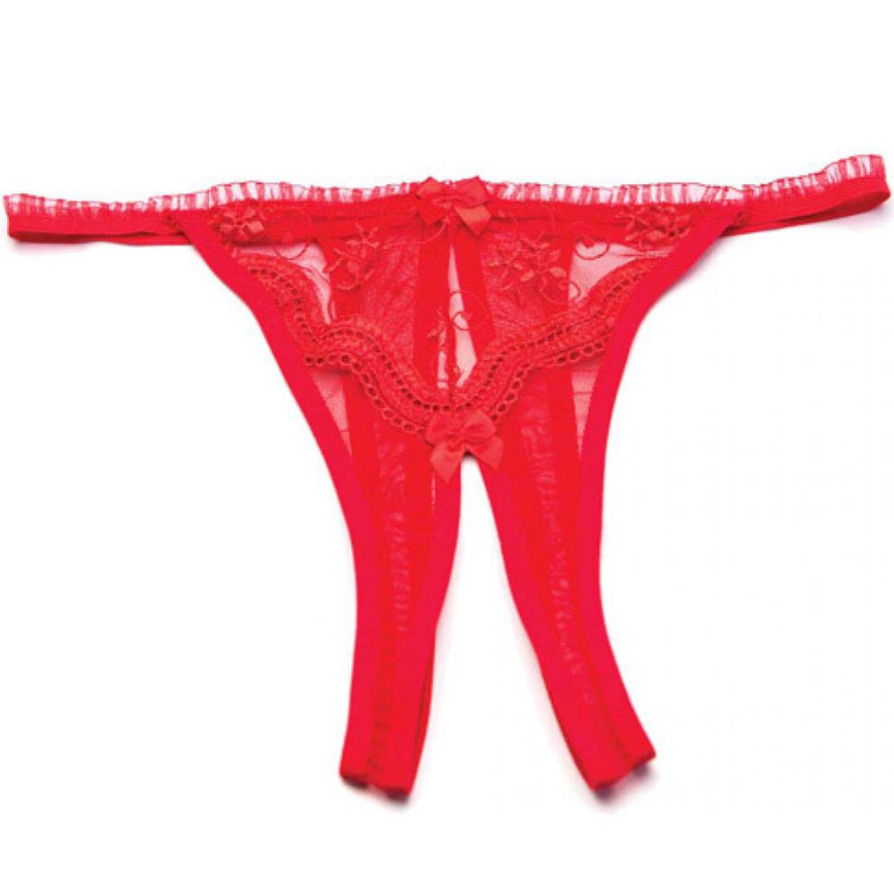 Shirley of Hollywood Number X10 Size 1X/2X Red Scalloped Embroidery Crotchless Thong