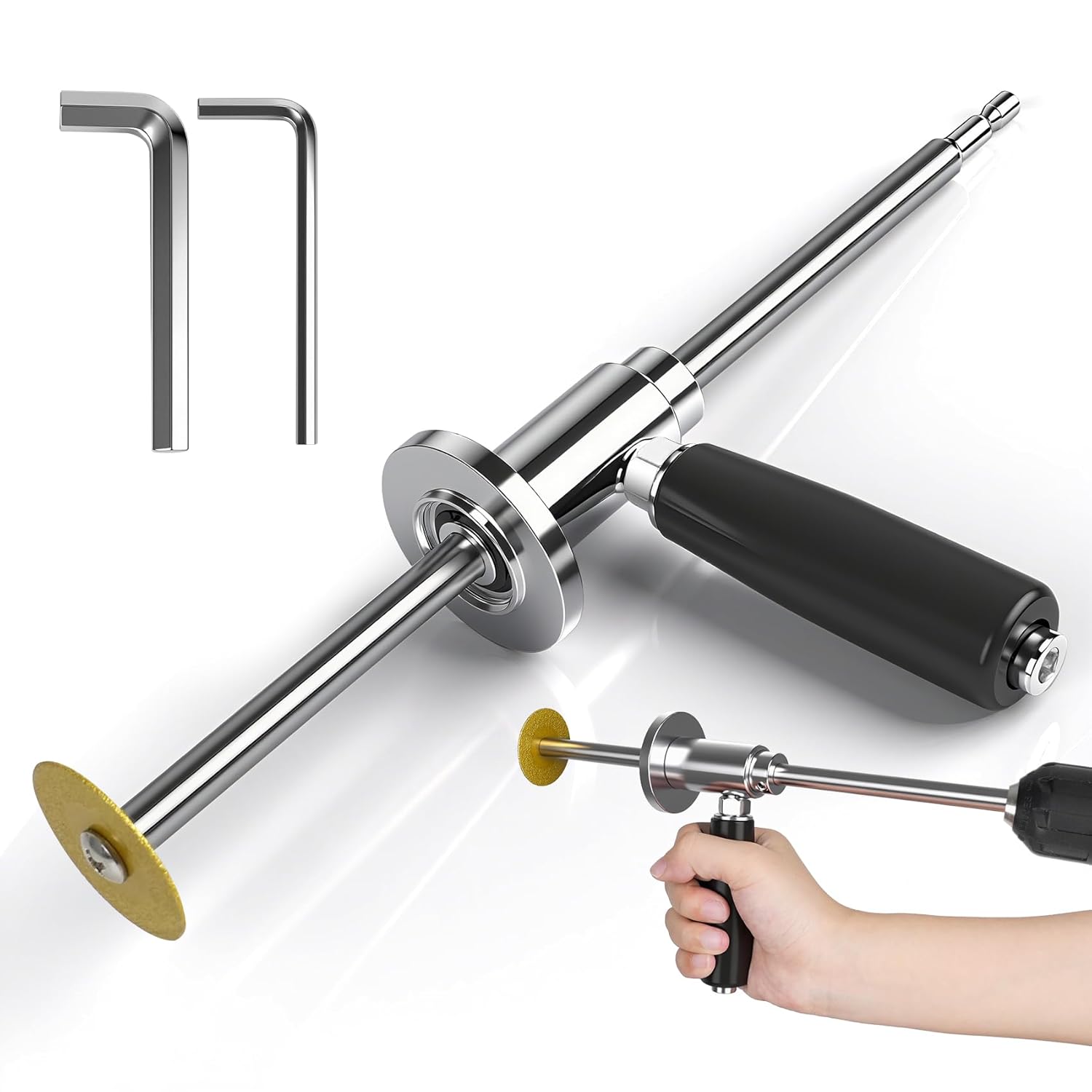 Pipe Inside Cutter for PVC Pipe with Diamond Grit Cutting Wheel and Handle, 7 Inch Adjustable Cutting Depth Stainless Steel Plumbing Cutter Tool Fit with 1/4" Hex Shank,for 1-1/2 Inch to 8 Inch Cut