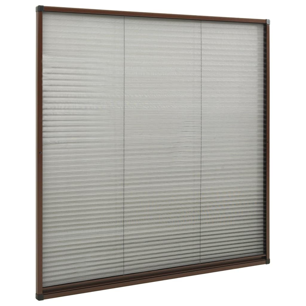 Insektenschutz-Plissee für Dachfenster, Fliegengitter mit stabilem Aluminium-Rahmen in Braun und Fiberglas-Netz in Schwarz, Mückengitter Fensterbausatz, 120 x 120 cm