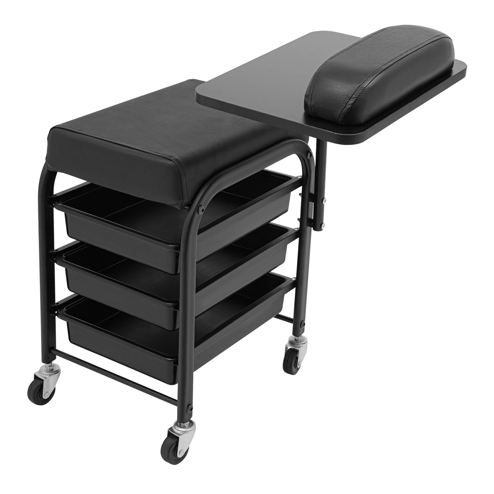 Carrello per unghie, pedicure, carrello da parrucchiere, carrello mobile con 3 cassetti rimovibili, carrello da salone con ruote (nero)