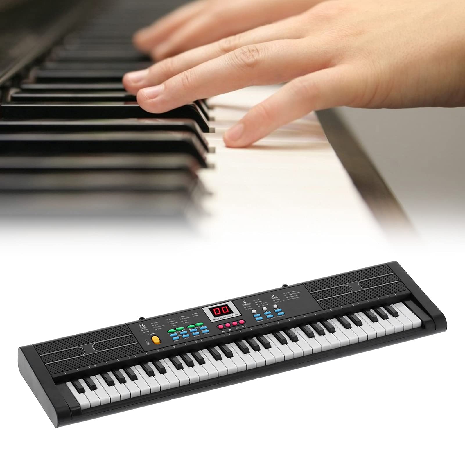 Elektryczna Klawiatura Pianino 61 Klawiszy Instrument Fortepianowy MQ6187 z Wieloma Trybami Zasilania dla Początkujących i Dzieci od 1 do 10 Lat