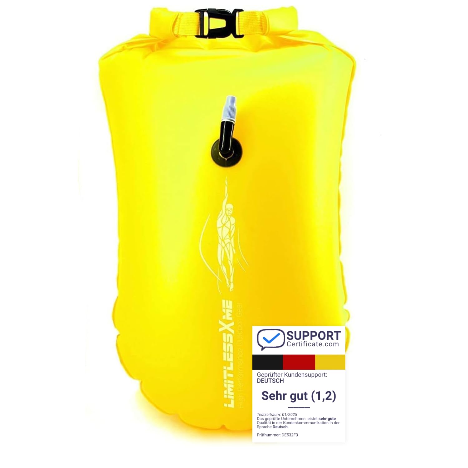 Schwimmboje & Trockensack - 28l. Sicherheit beim Schwimmen, Open Water und Triathlon. Swimming Buoy, Swim Bubble, Schwimm Boj aufblasbar (Gelb)