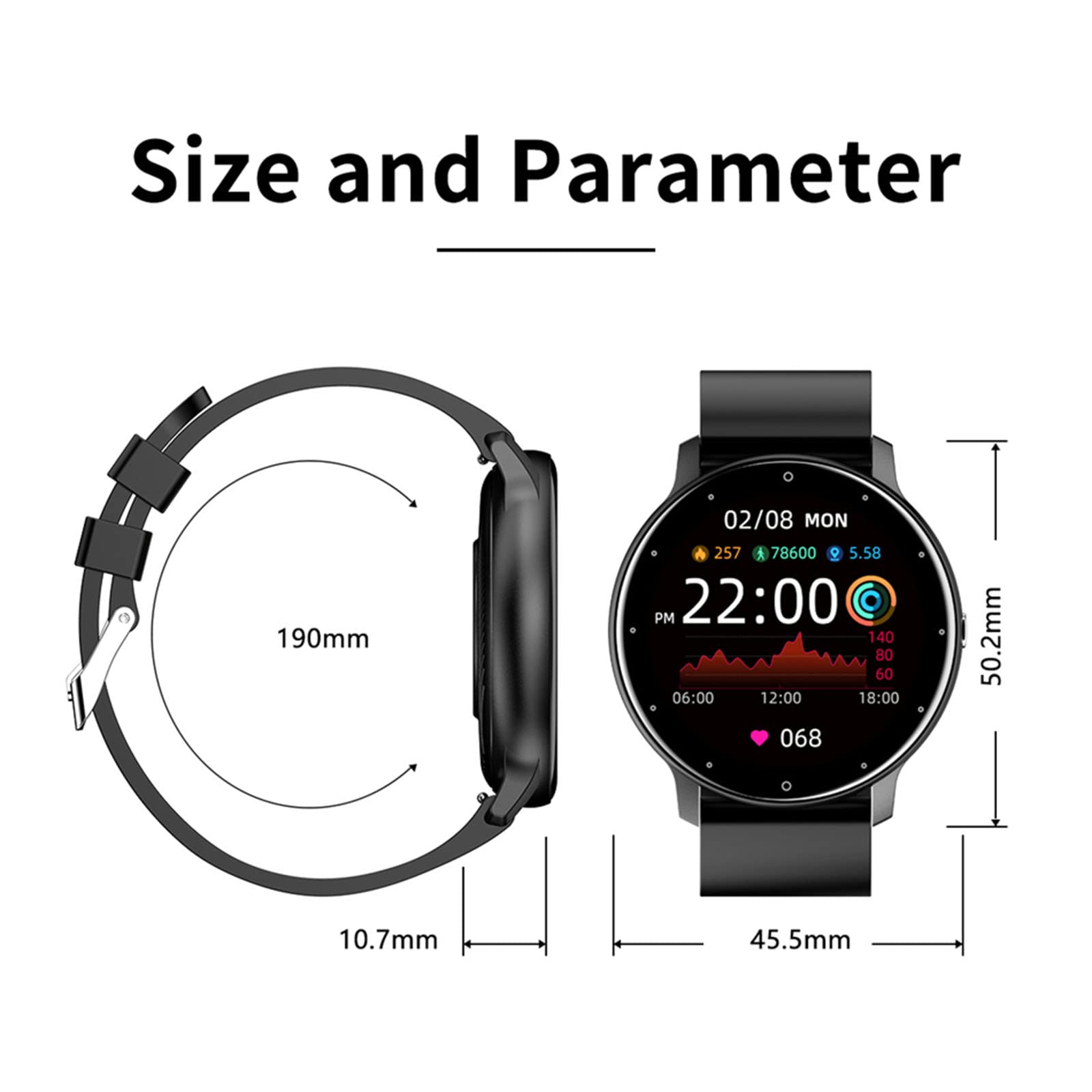 Neue Bluetooth Smart Watch.Full Touchscreen IP67 Wasserdichte Sport Fitness Uhr für Android/iOS, mit Pulsmesser, für Männlich Weiblich