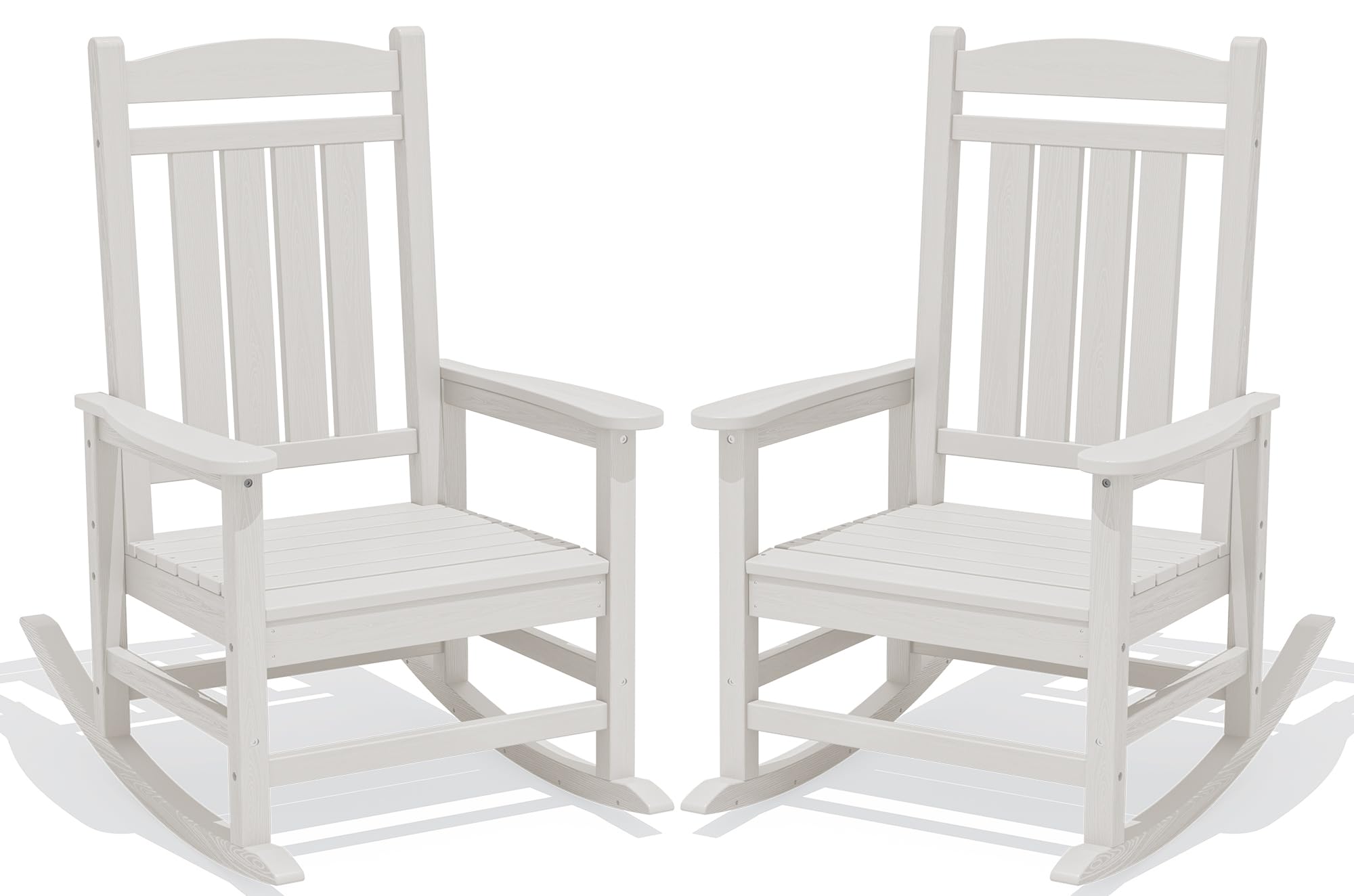 KINGYES HDPE Patio Rocking Chair Set of 2, Outdoor Rocking Chairs Porch Rocker for Adults, White