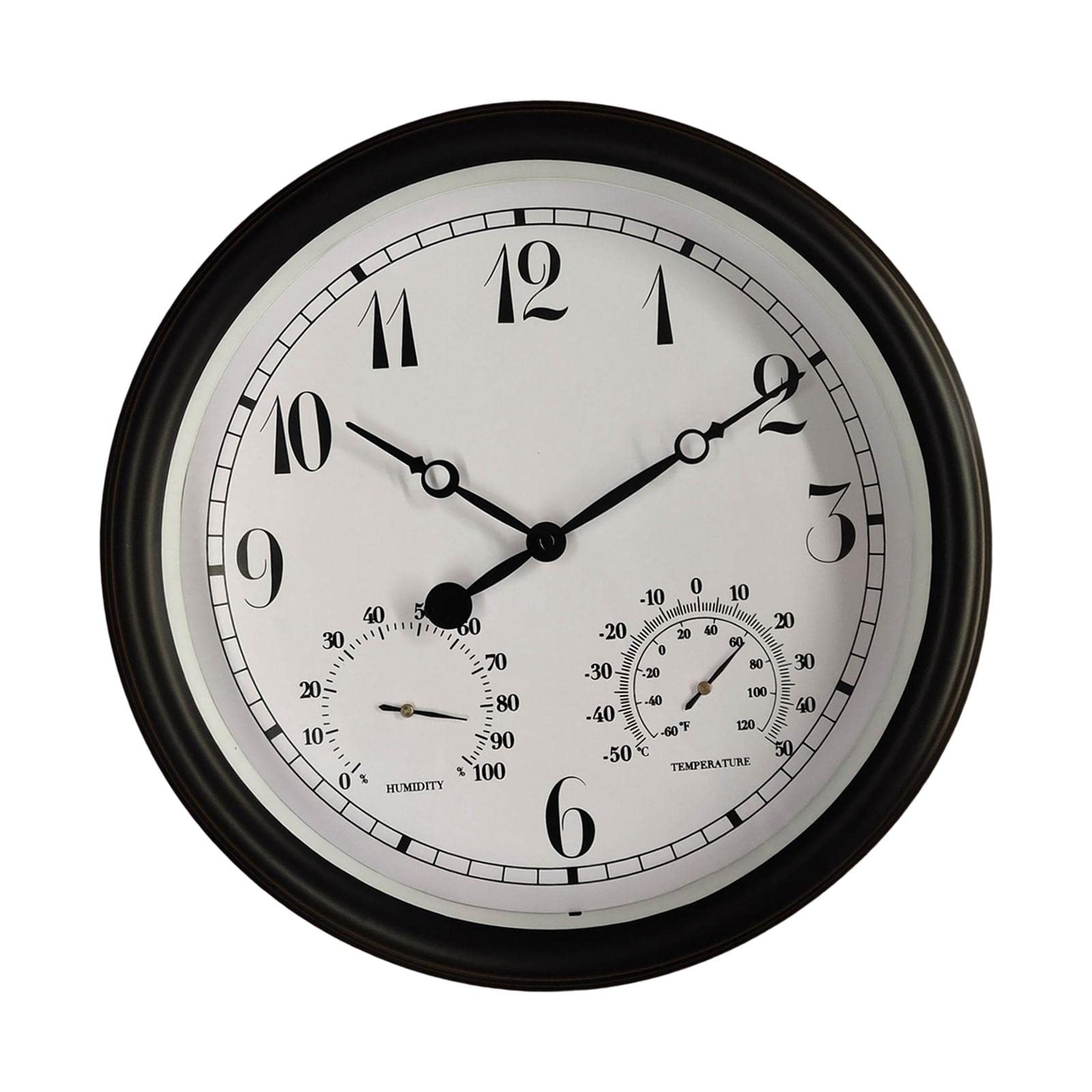 Horloge Murale Extérieure, Horloge à Suspendre Au Mur, Porche, Jardin, Horloge Ronde de 38 Cm avec Thermomètre et Hygromètre, étanche, pour Garage, Co