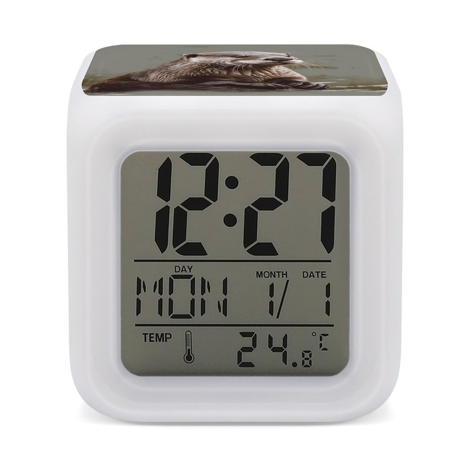 VstaDank Otter Animal Alarm Clock for Bedrooms Small Clocks with 7 Color Night Light Desk Clock with Large Numbers Loud Wake Up Timer Ideal for Gift & Room Decor