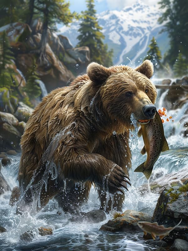 Wergund Diamond Art Painting Bear, Diamond Art Kits for Adults Animal, Full Drill Crystal Rhinestone Embroidery Cross Stitch Arts Craft Canvas Wall