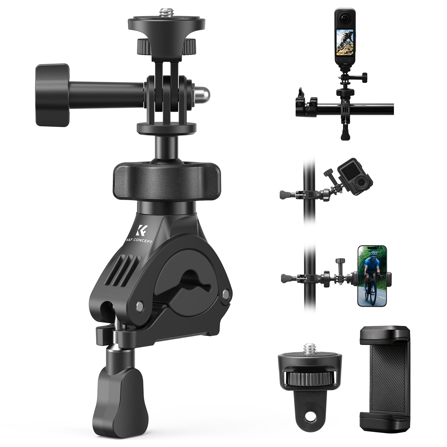 K&F Concept Support Guidon Vélo pour Caméra Sport avec Vis 1/4" | Fixation robuste pour vélo et moto, compatible avec caméra d'action, pour capturer vos aventures en mouvement - MS69