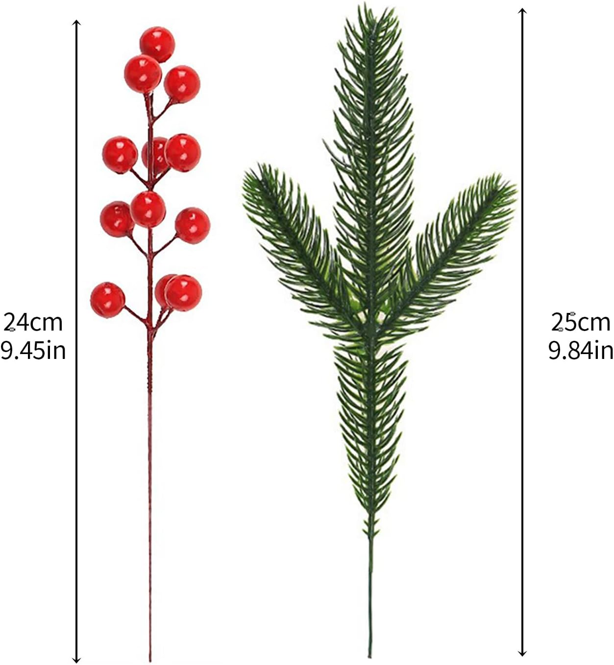 リース用クリスマスピック 80個 クリスマス グリーンピック レッドベリー ステムセット クリスマスピック バルク クリスマスツリー