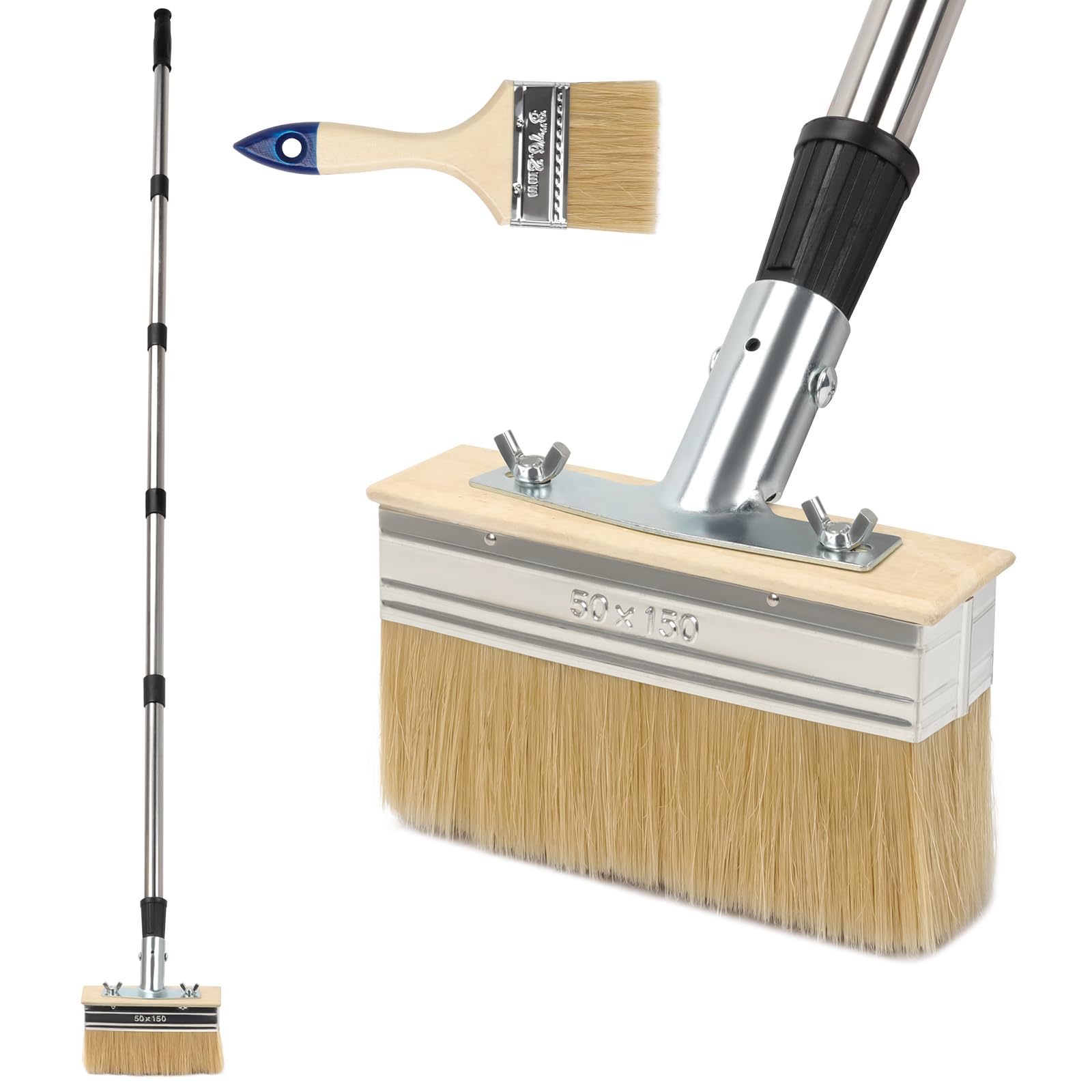Tefola Brochas Pintura para Cubiertas con Mango Largo (158cm), Juego de 2 Pinceles de Pintura para Superficies de, Cepillo para terraza con Mango Extensible,18cm con Cerdas Gruesas para Pinturas