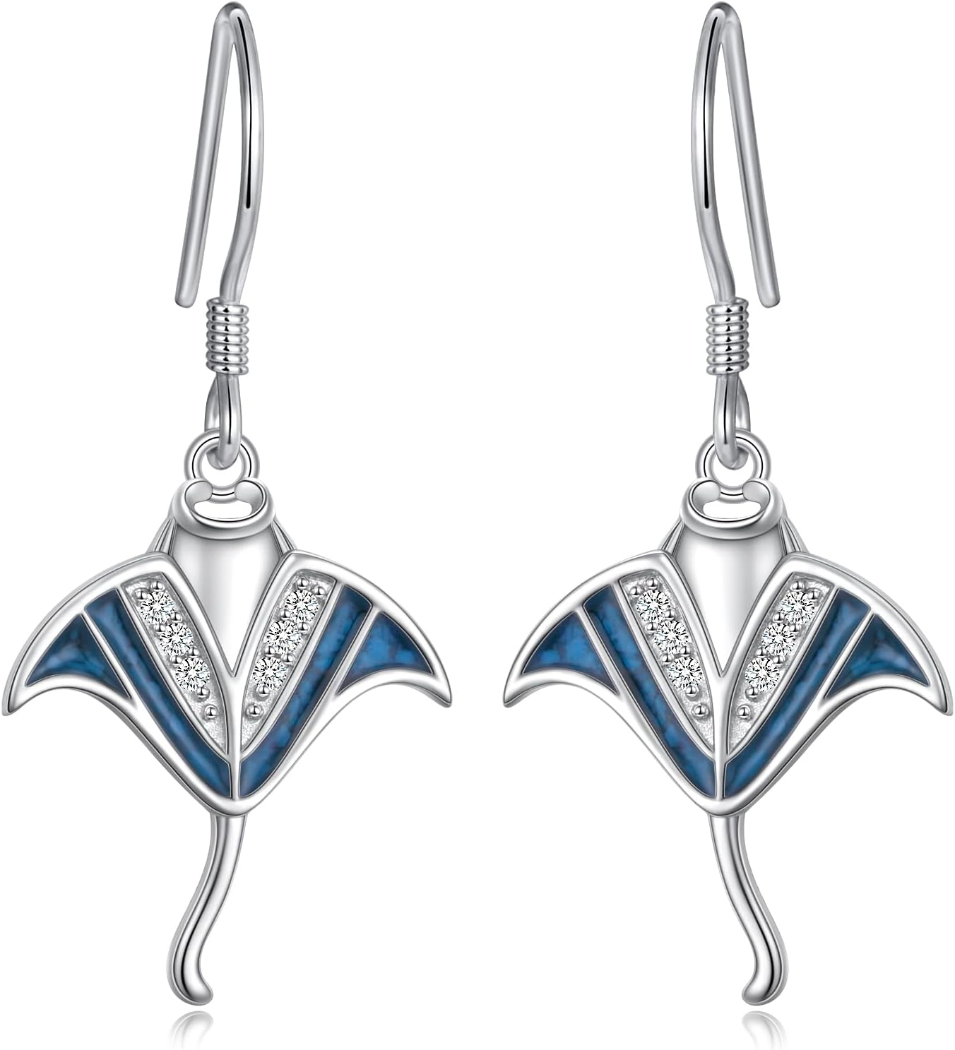 Alphm 925 Sterling Silver Ocean Earrings for Women Handmade Turquoise Chips Sea Animal Dangle Drop Earrings Ocean Theme Jewelry for Daughter Sister