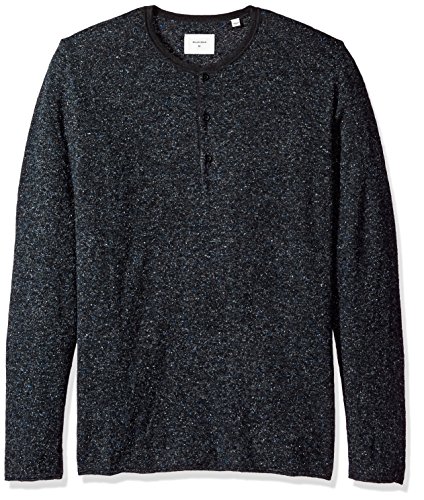 Billy Reid Men's Speckled Long Sleeve Sweater Henley, Navy, Large
