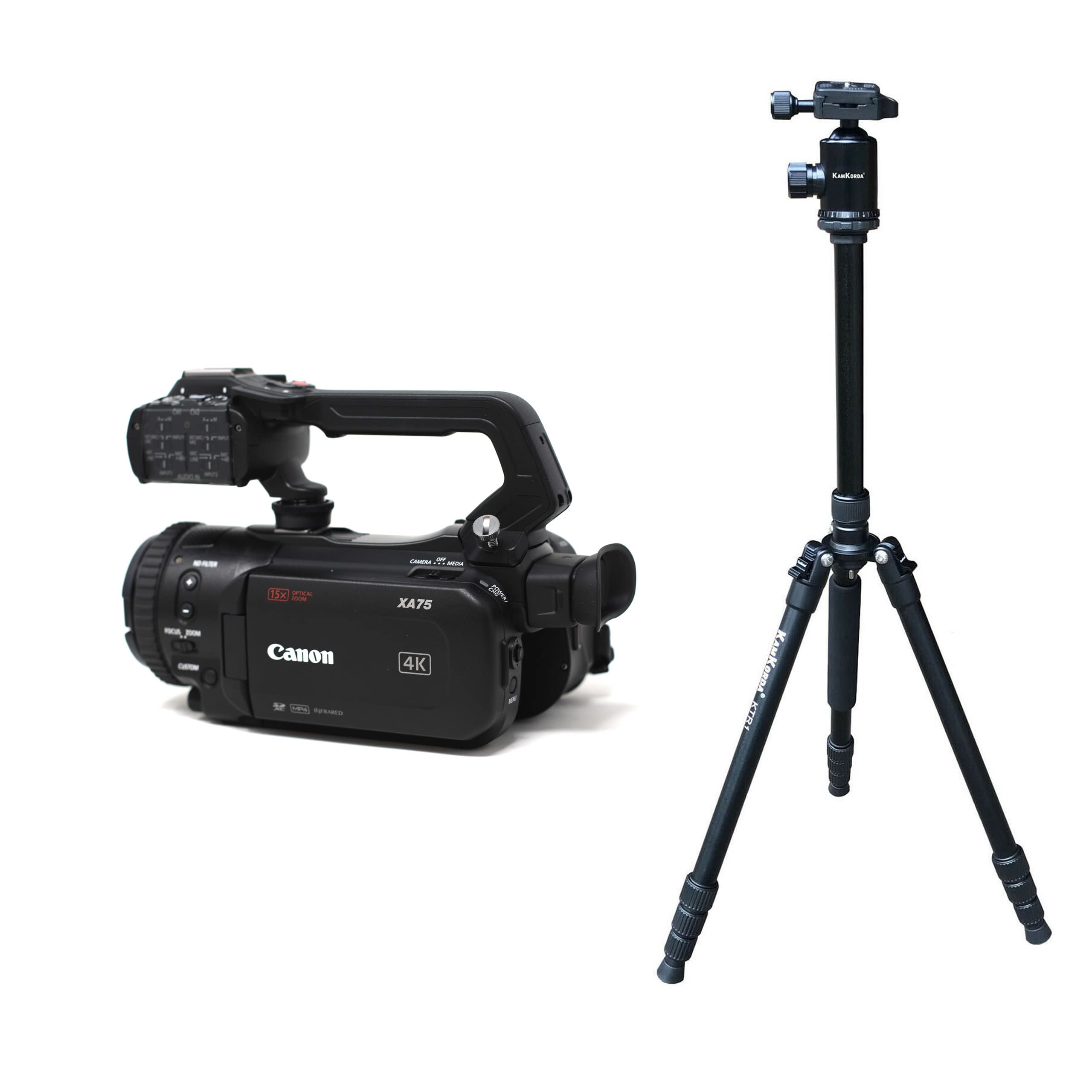 Kamkorda Tripod + Xa75 Professional Uhd 4K Camcorder With Dual-Pixel Autofocus, Mini-Hdmi And 3G-Sdi Outputs, 1" Cmos Sensor, Dig!C Dv 6 Processor, Up To Uhd 4K30 Video Recording + 2 Year Warranty