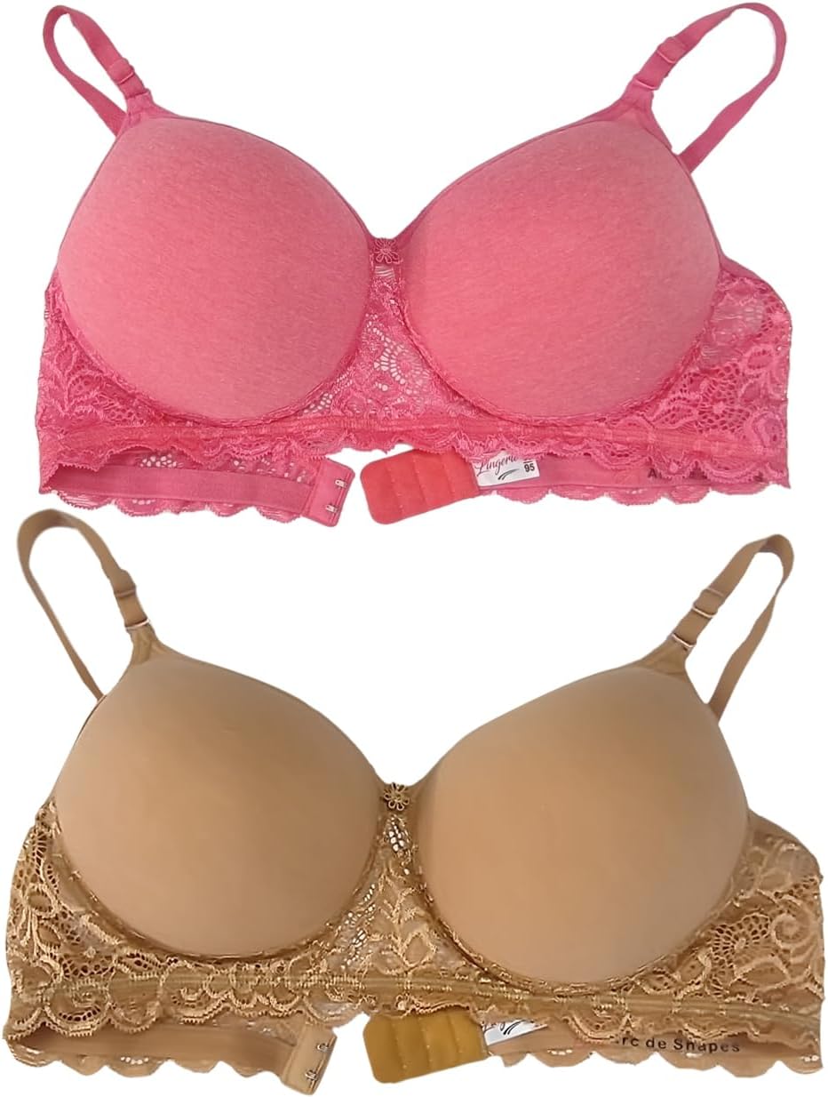 Women’s Padded Lace Bra Comfortable Everyday Wear Lightly Lined Seamless T-Shirt Bra with Adjustable Straps Soft Support Lingerie