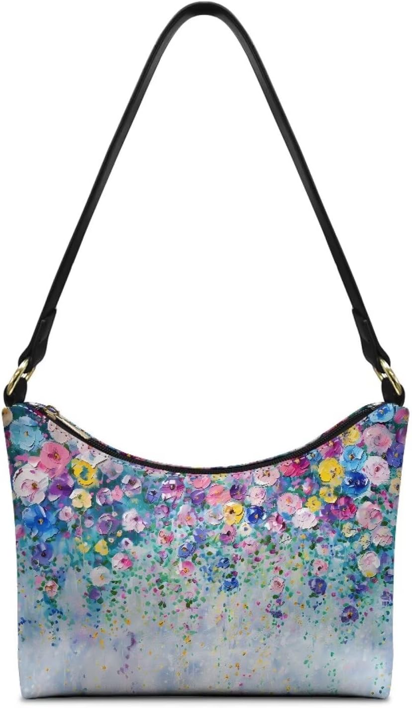 Leather Shoulder Purse for Women with Zipper Underarm Bag Lady Small Tote Handbags for Office Travel