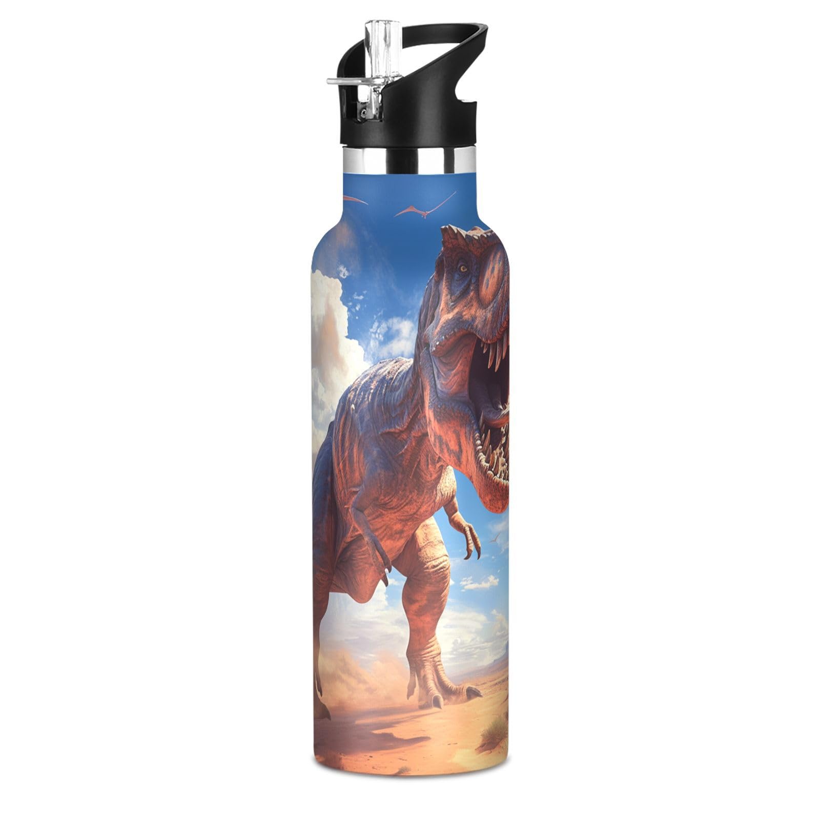 Kaaviyo Boys Pattern Cartoon Angry Dinosaurs Water Bottle Stainless Steel Jug Insulated Vacuum Cup For Girls(600Ml)