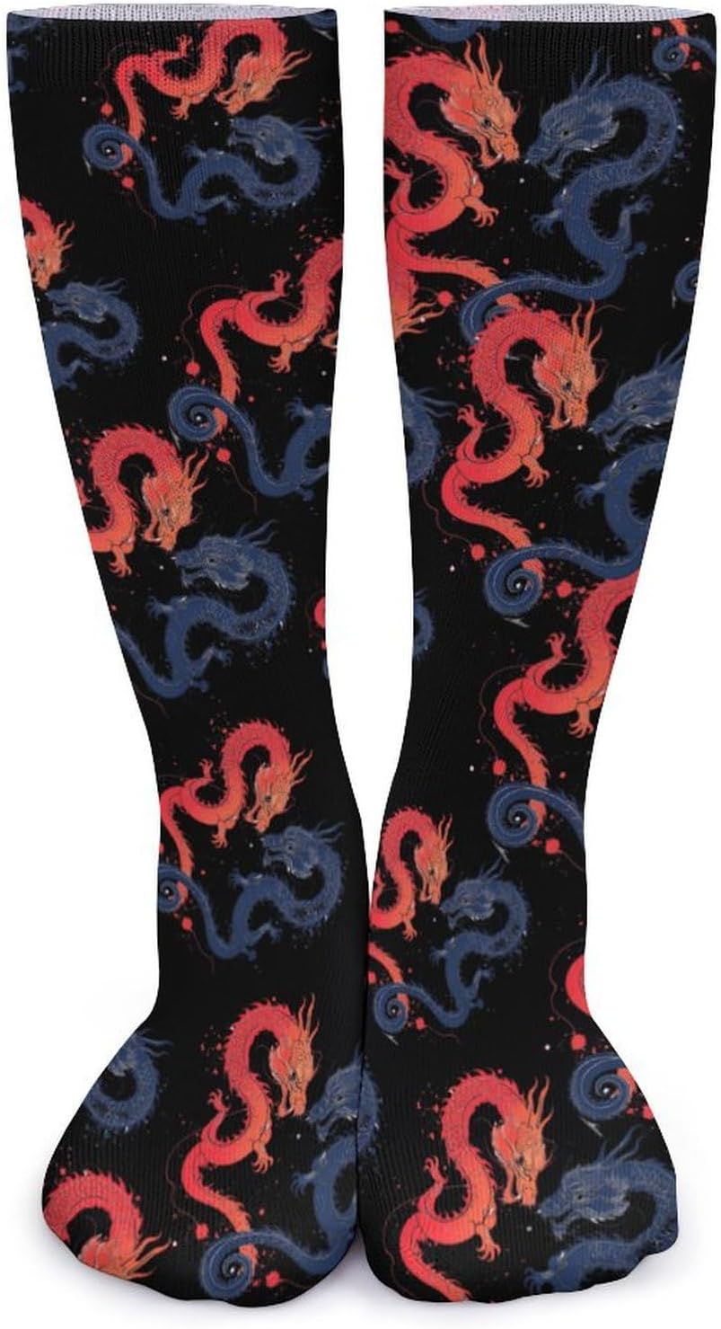 Ying And Yang Japanese Dragons Knee High Socks Casual Long Stockings Over Calf Sock Tube for Women Men