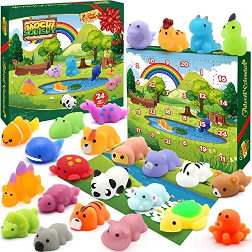 SURCVIO Christmas Advent Calendar 2023 for Kids, 24 Days of Mochi Squishy Assorted Animal Toys Countdown Calendar, Xmas Stocking Stuffers Gifts for Boys Girls Christmas Party Favor