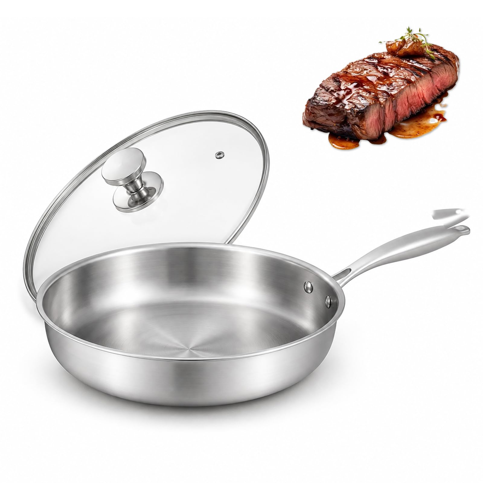 Poele Inox 30cm avec Couvercle, Acier inoxydable 316 3 couches