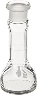 Chemglass CG-1617-10 Glass 10mL +/- 0.08mL Flat Bottom Heavy Duty Wide Mouth Volumetric Flask, with PTFE Stopper, 101mm Height