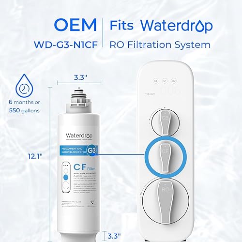 Miniatura 6 de Waterdrop Filtro de repuesto G3, repuesto para sistema de ósmosis inversa, paquete de 1 filtro WD-G3-CF, 1 filtro WD-G3-CB y 1 filtro WD-G3-RO