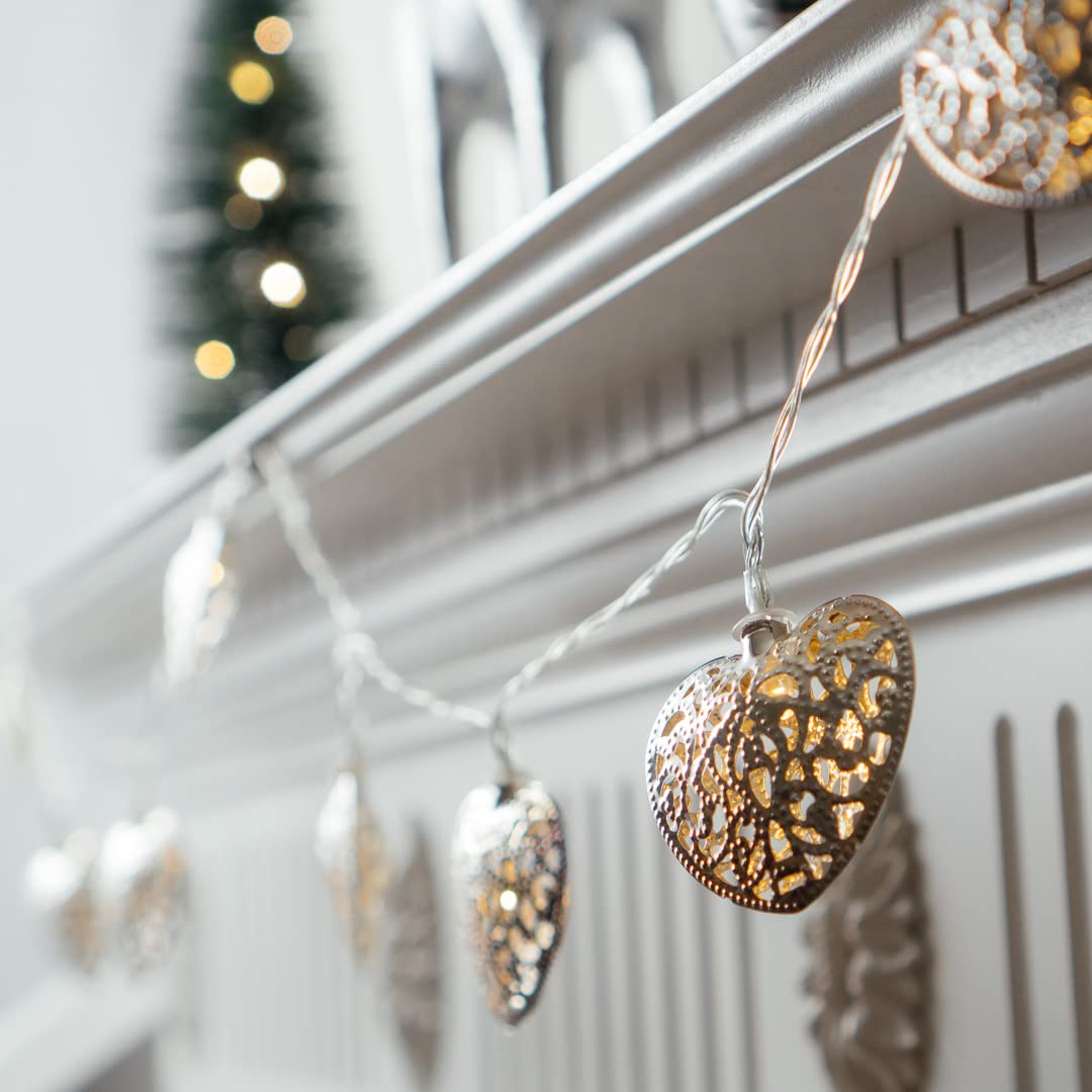 eBuzz 10 LED Silver Heart Lights