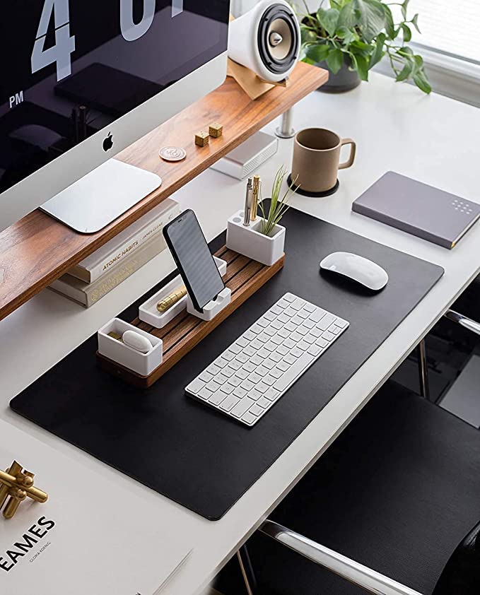 Image of Aropana Vegan Leather Desk Mat | Large Reversible Mouse Pad & Computer Table Protector | Dual-Side Waterproof Extended Laptop Pad with Edge-Stitched Design (90x45CM, Black and Red)