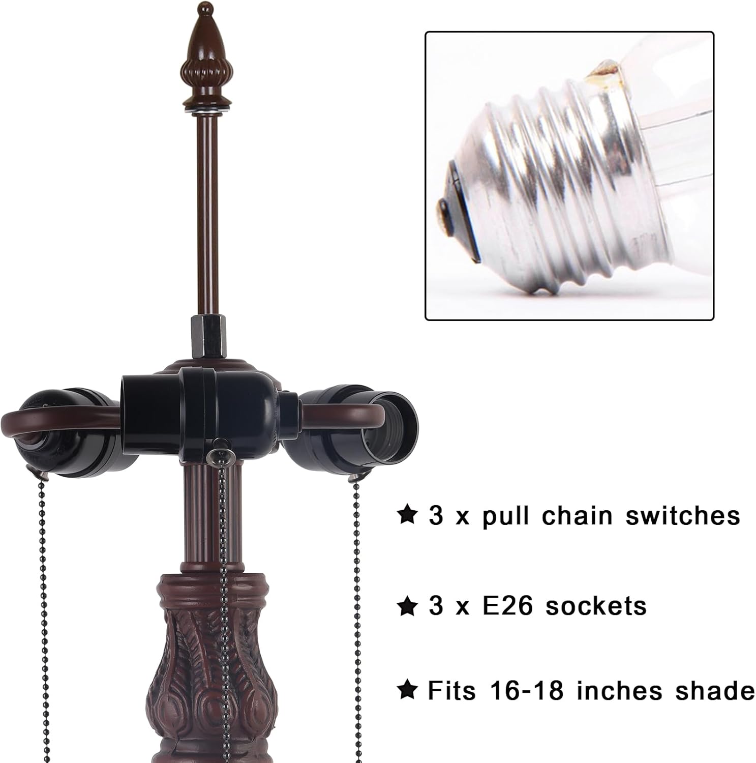 Capulina Tiffany Table Lamp Base Replacement for 14-18 Inches Lampshade Pole Height 25 Inches Bronze Finished Zinc Alloy Base