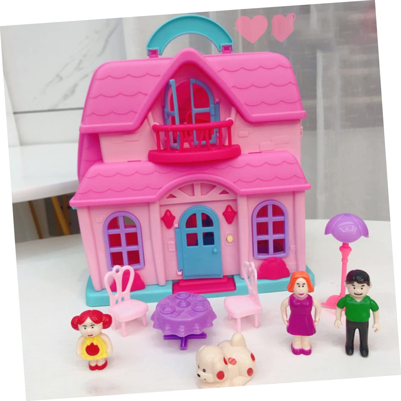 VANZACK 1 Set House with Accessories House Kit House Creative House Adorable House House with Simulation Light Plastic Pink