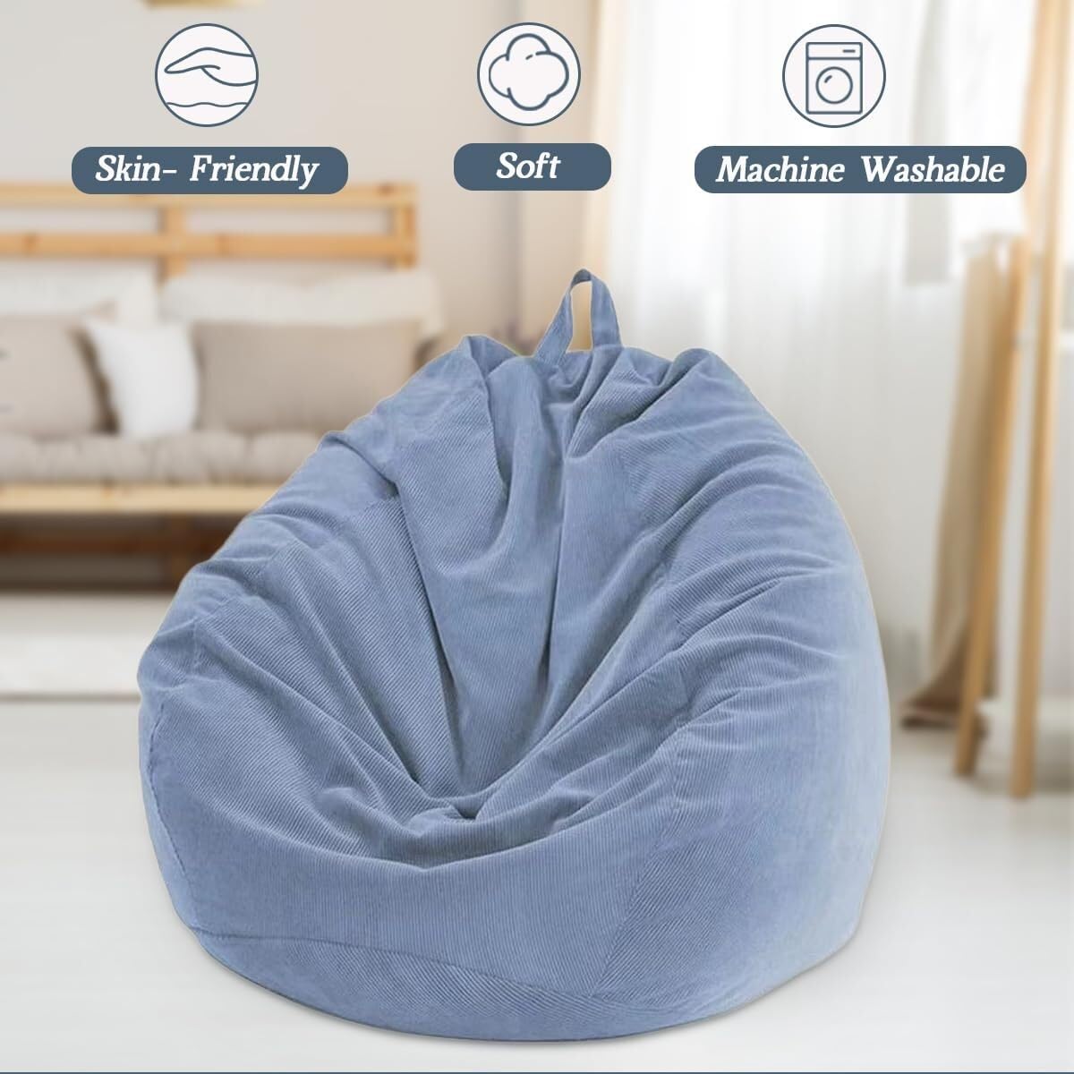 Sillón Puff Infantil de 70 x 80 cm (sin Relleno), Puff de Pana, Puff Azul Cielo for salón, Dormitorio y Juegos, Perfecto for Adultos y Adolescentes.(BLU Scuro,70x80cm)