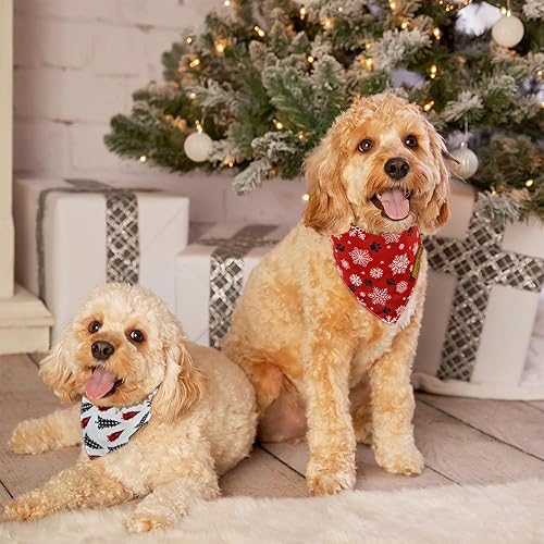 Miniatura 8 de Crowned Beauty Bandanas de Navidad para perros, paquete de 2 unidades, juego de árbol de nieve, triangulares, ajustables, a cuadros, reversibles,
