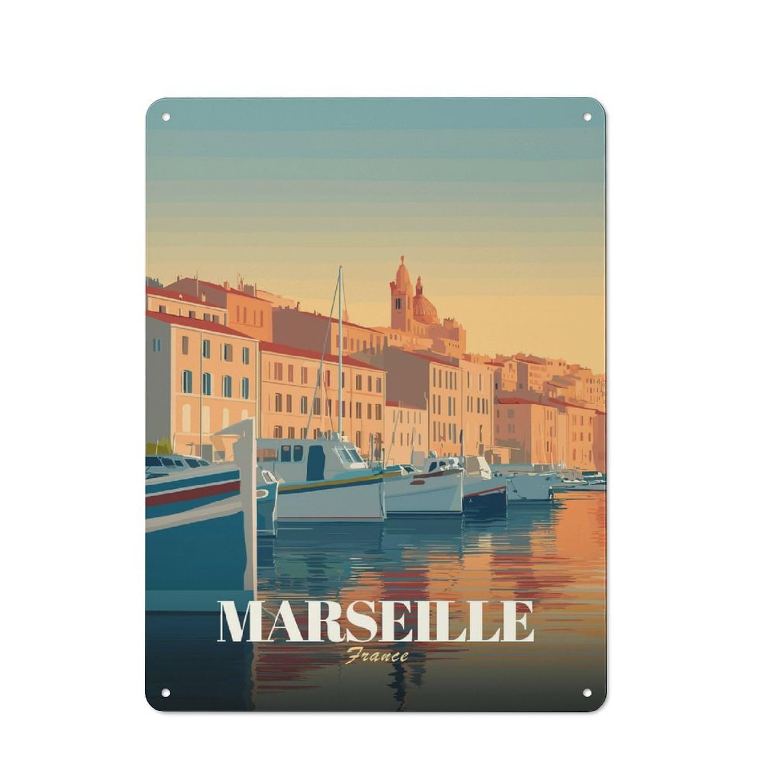 Junmoney Style-10 Marseille France Travel (2) Rustic Tin Sign 40X30cm For Studio Or Craft Room, For Kitchen, Dining Room And Home Bar Wall Decor