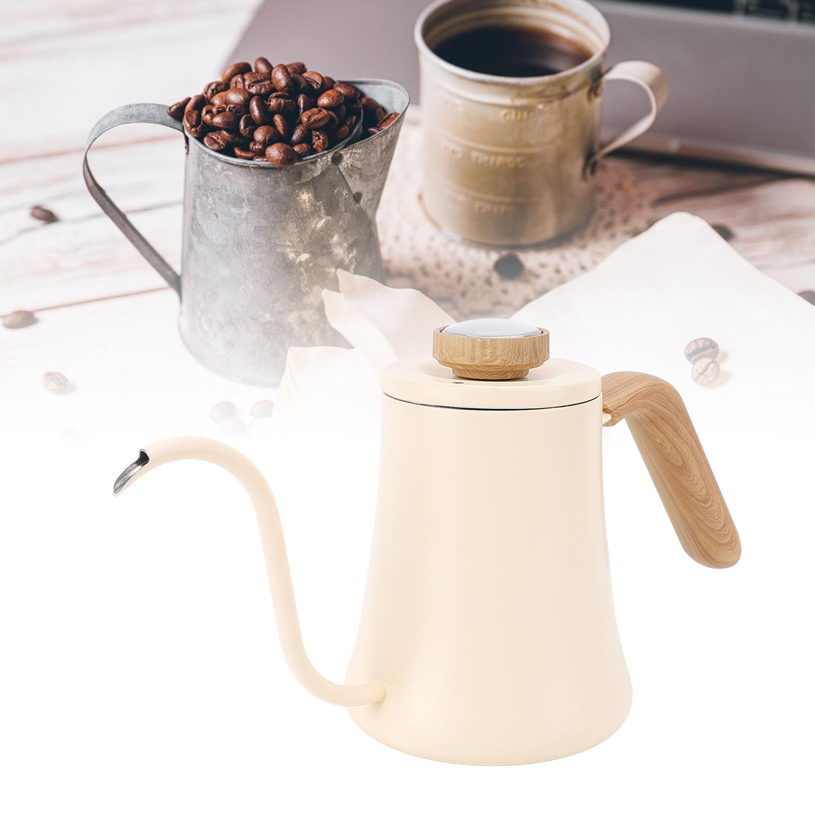 Bollitore per caffè Pentola a Collo di Cigno in Acciaio Inossidabile da 600 Ml con Coperchio Termometro per la Preparazione Istantanea a Casa o in Campeggio