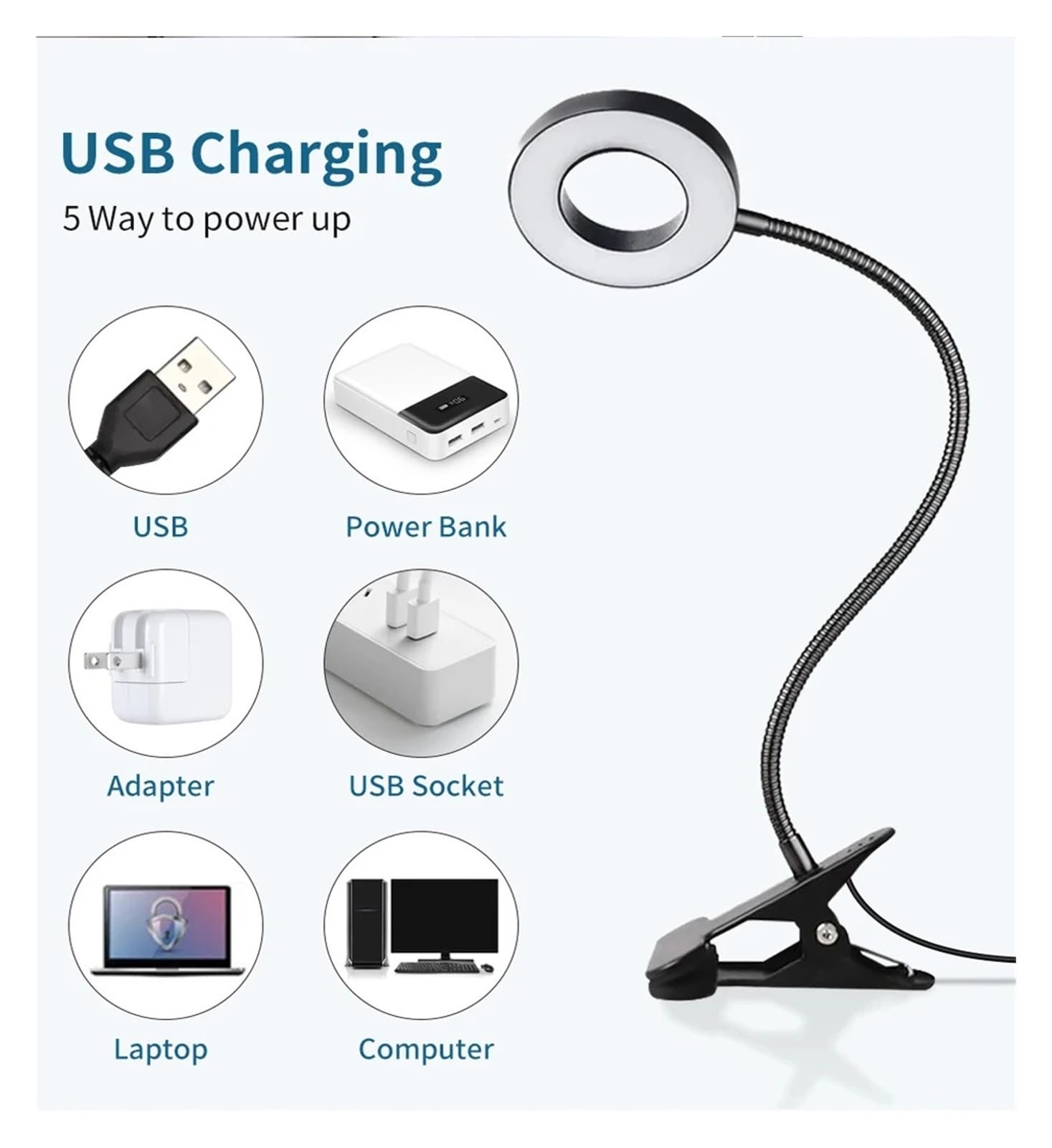 Lampada da studio for libri da lettura a LED con luce a clip | 10 Luminosità Protezione degli occhi Scrivania for studenti con collo di cigno(Black)